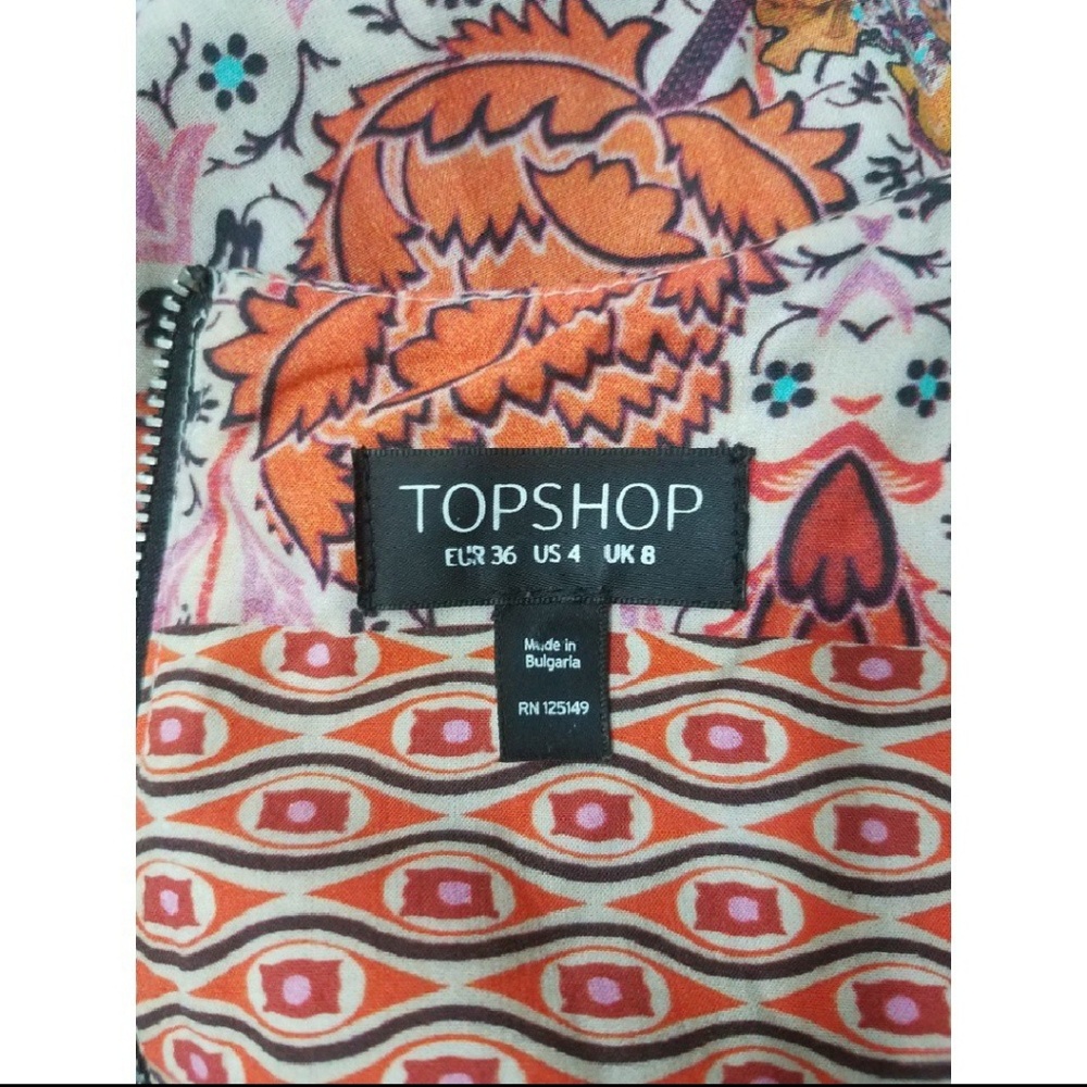 Topshop Orange Pink Floral Tunic Top Pockets 4 - Picture 6 of 8